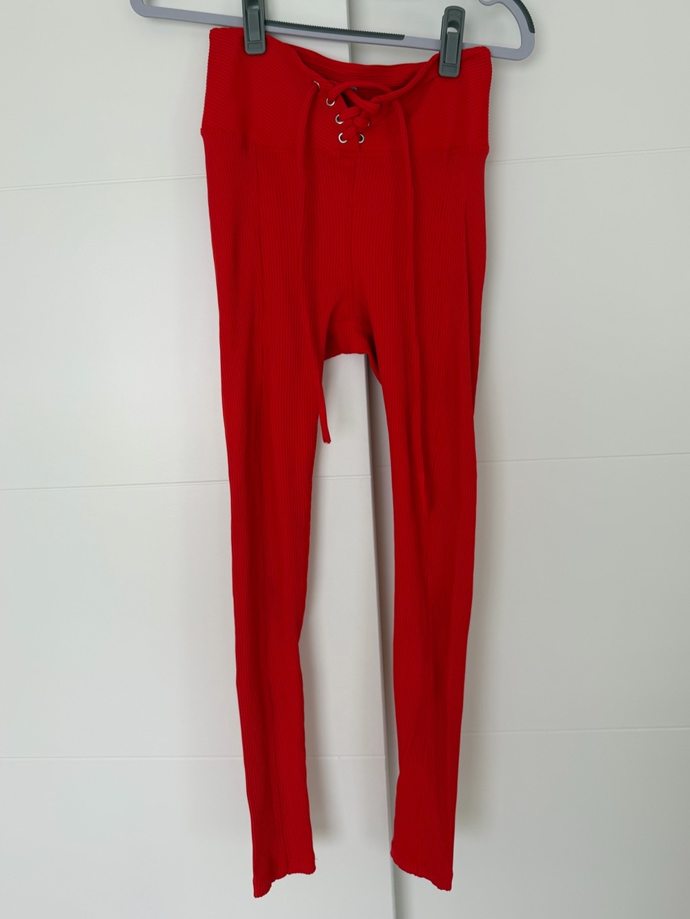 Year of Ours Bright Red Ribbed High-Waist Leggings